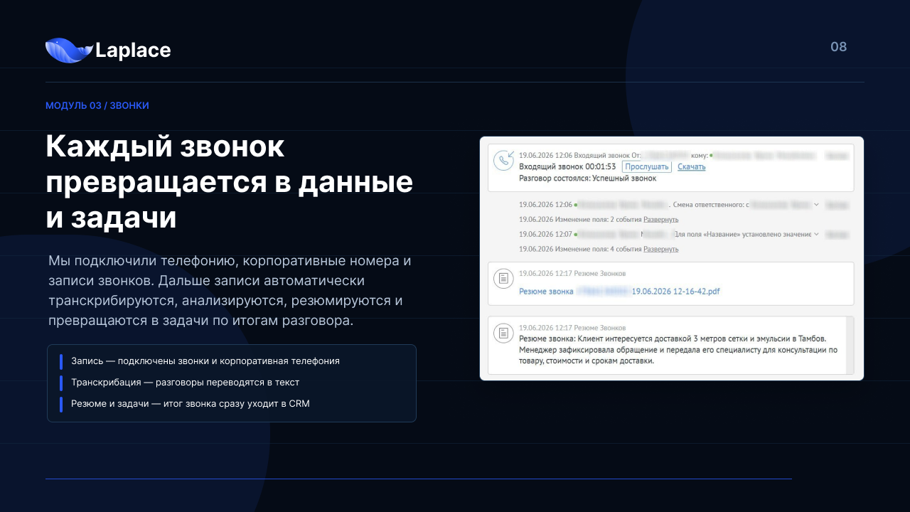 Телефония: транскрибация, анализ звонков и автоматические задачи в CRM
