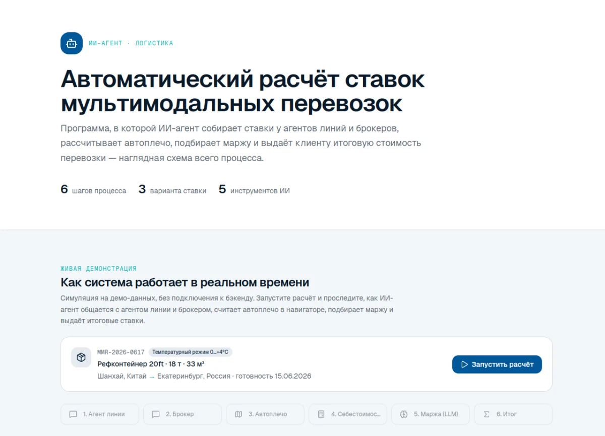 Расчёт ставок мультимодальных перевозок